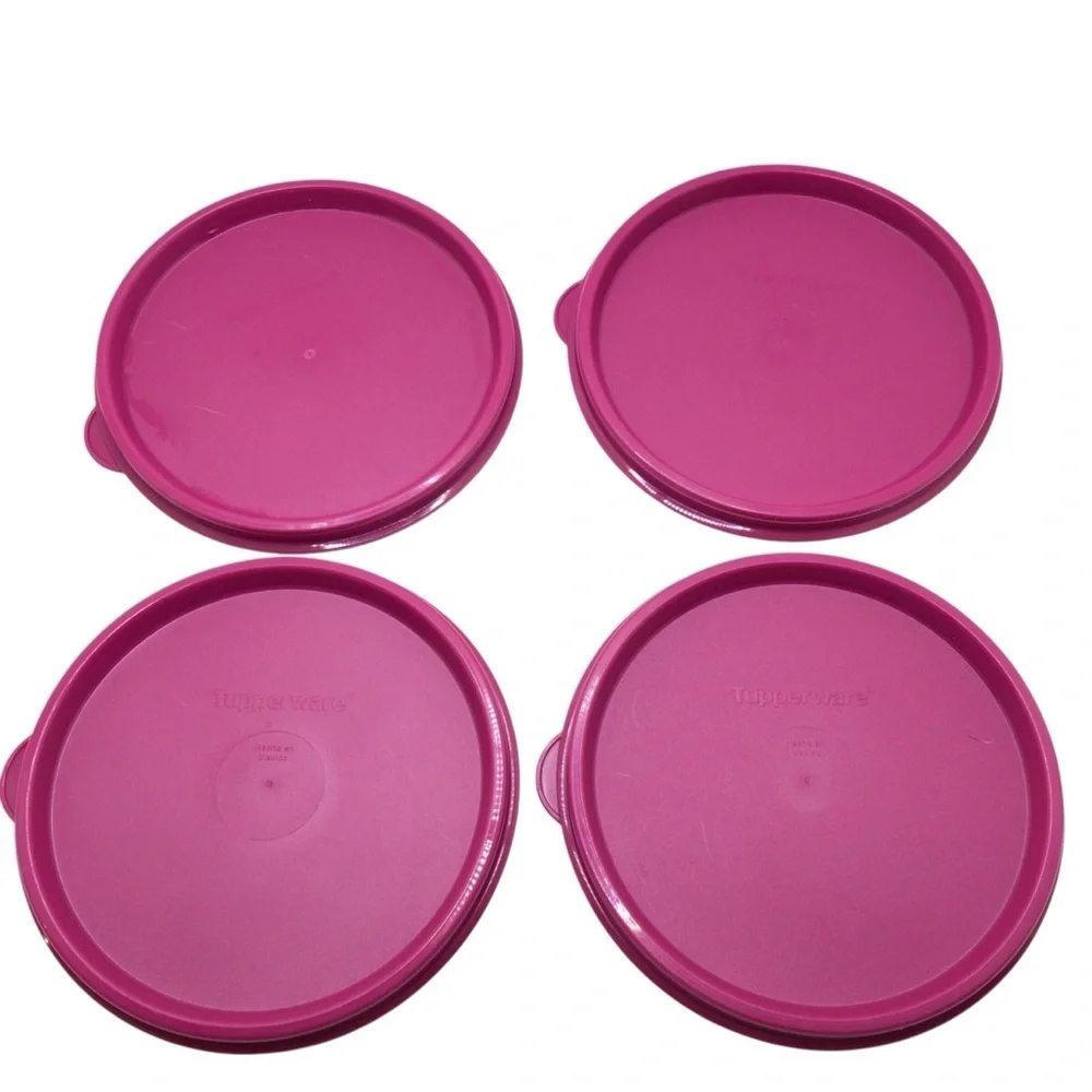 Tupperware #148 Refrigerator Bowls Set 4 Magenta Lids 14oz Stacking Containers